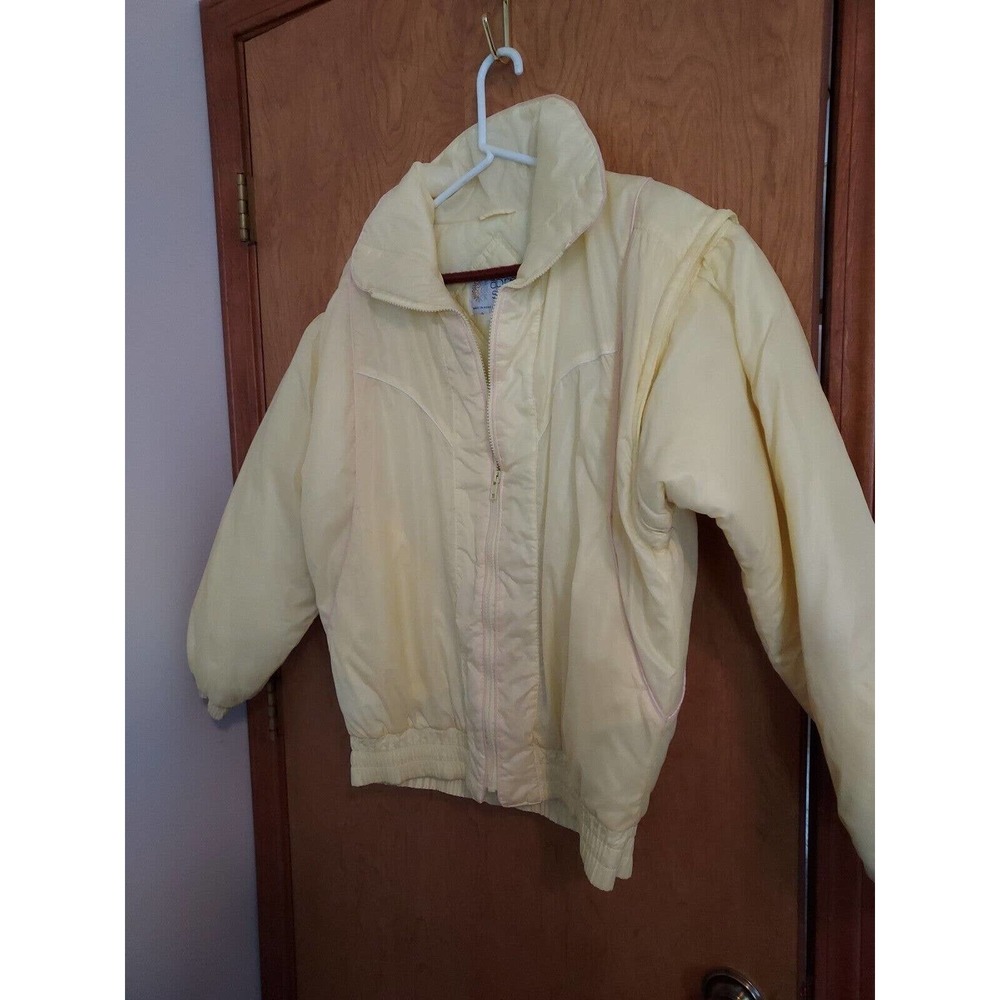 Apres Sport size Large Ski Jacket Vintage Zip off sleeves EUC Yellow Puffer